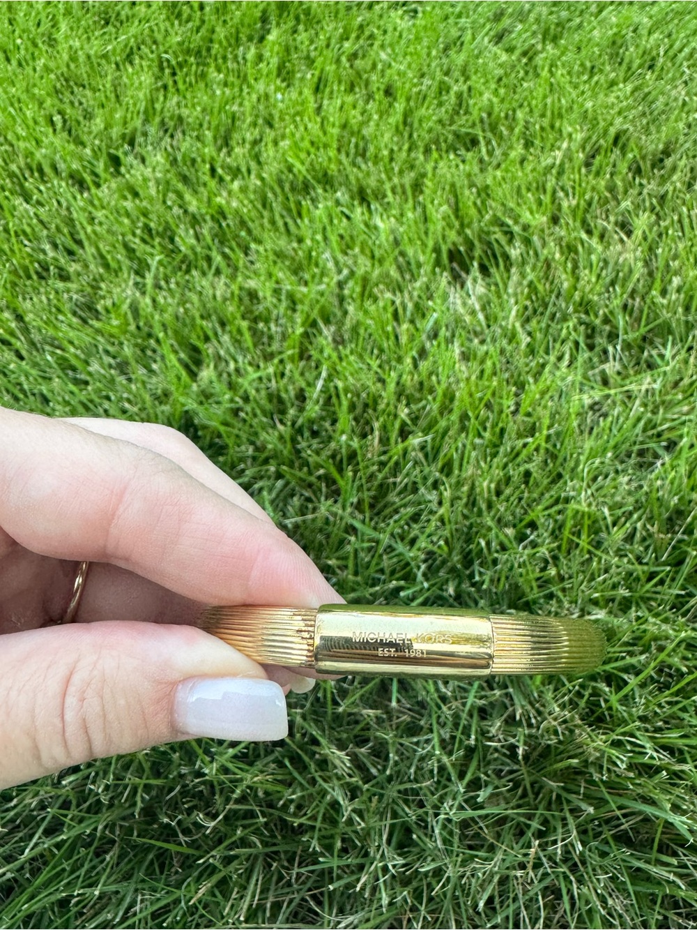 Michael Kors Gold Ribbed Hinged Bangle Watch Bracelet